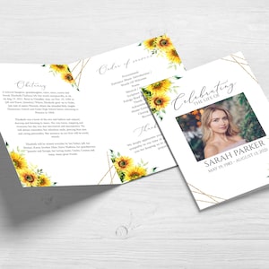 Celebration of life Funeral Program, Sunflower Funeral Program Template, Floral Memorial Program, Obituary Program, Funeral Mass Program