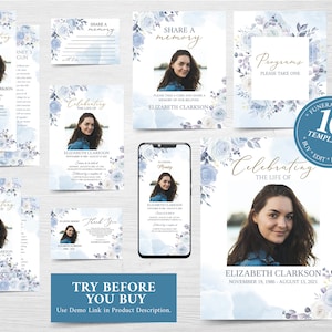 Editable Funeral Bundle, Memorial Package, Celebration of Life Package, In Loving Memory Suite, Funeral Templates Bundle, Floral Funeral Set