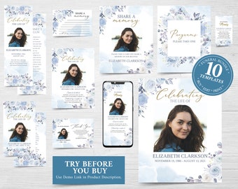 Editable Funeral Bundle, Memorial Package, Celebration of Life Package, In Loving Memory Suite, Funeral Templates Bundle, Floral Funeral Set