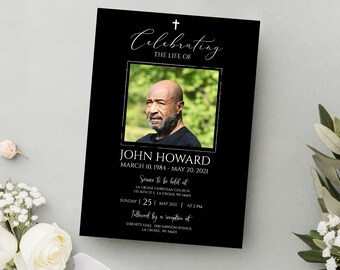 Celebration of life Invitation, Black Funeral Invite, Dark Funeral Announcement , Funeral Card, Printable Memorial Service Invitation