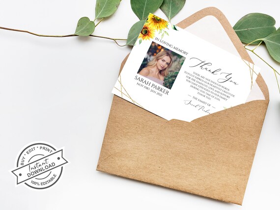 Sunflower Sympathy Thank You Cards - Funeral Bereavement Notes With Envelopes