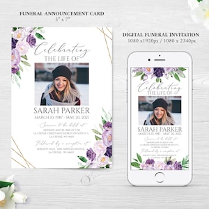 Editable Funeral Bundle, Memorial Package, Celebration of Life Package, In Loving Memory Suite, Funeral Templates Bundle, Purple Funeral Set image 2
