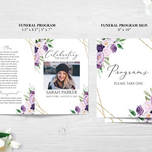 Editable Funeral Bundle, Memorial Package, Celebration of Life Package, In Loving Memory Suite, Funeral Templates Bundle, Purple Funeral Set image 4