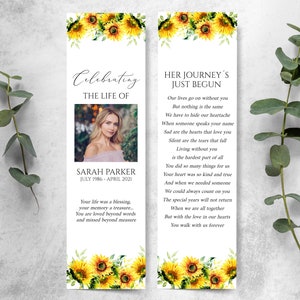 Sunflower Funeral Bookmark Template, Celebration of Life Bookmark, Funeral Keepsake Cards, Floral Memorial Bookmark,Yellow Obituary Bookmark