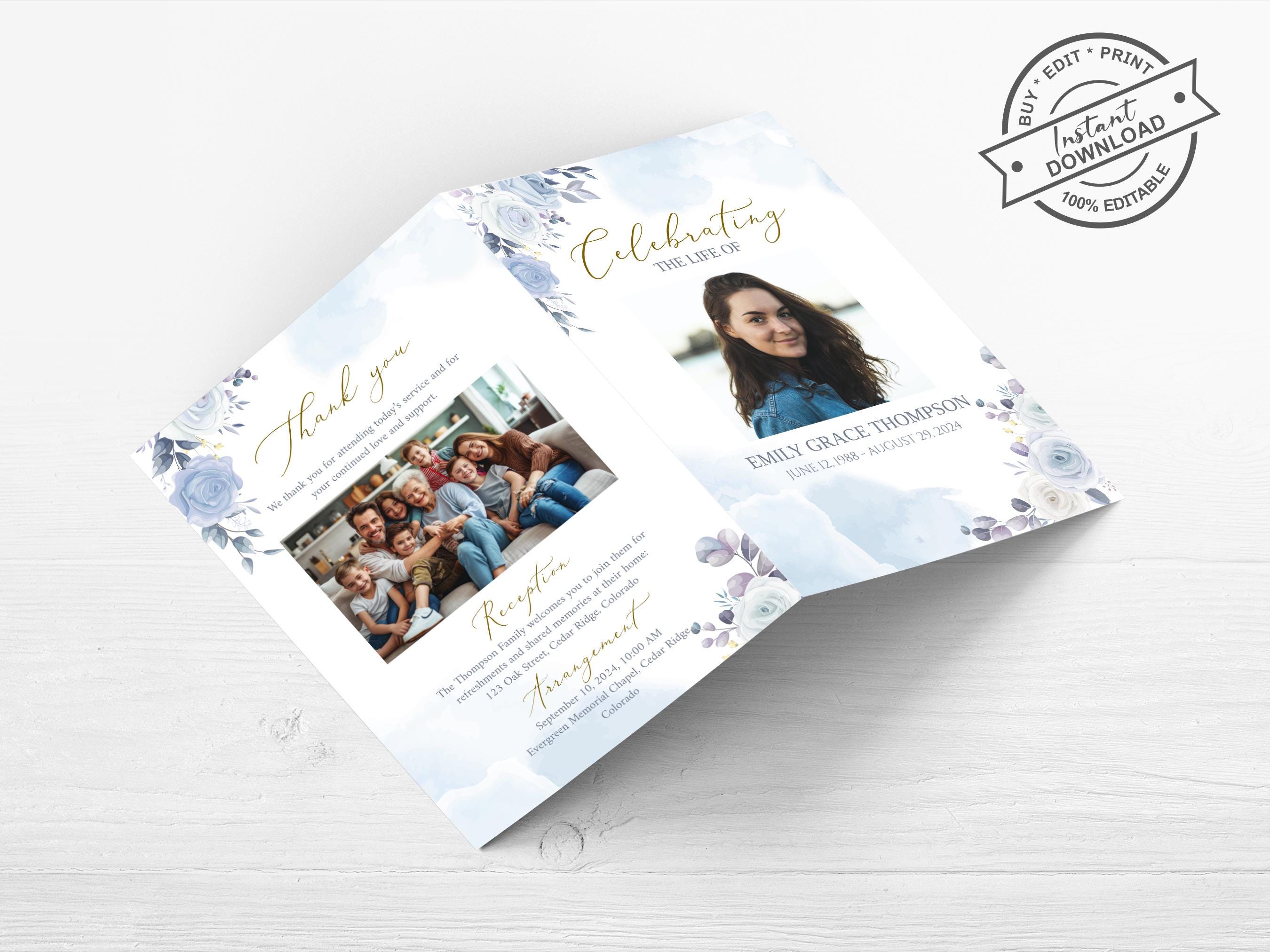 Blue Rose Funeral Program Template: Celebration of Life (digital ...