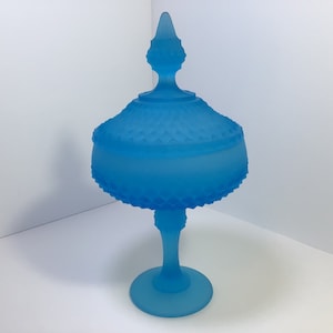 VTG Indiana Blue Satin Diamond Point Covered Compote