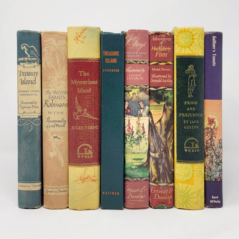 Colorful Vintage Hardcover Classics Jane Austen Mark Twain Etsy