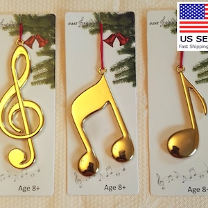 Christmas Ornament, Music Note group of 3, Solid Metal Gold