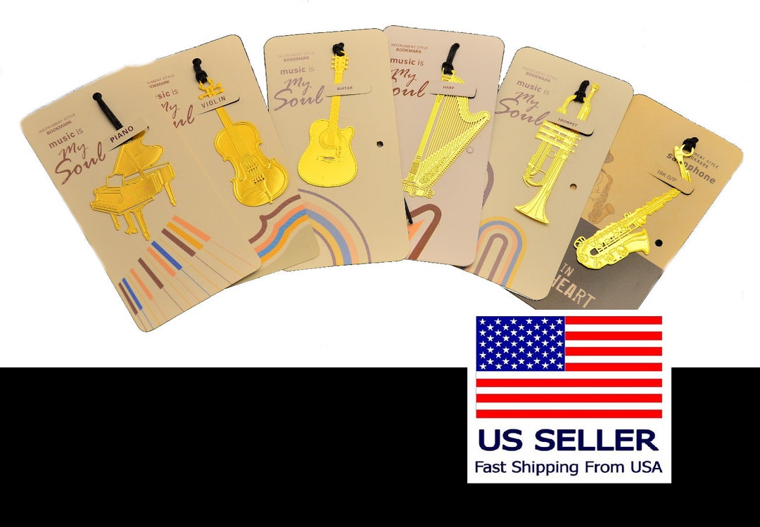 Music Instrument Gold-plated Metal Art Bookmark Set of 6 - Etsy