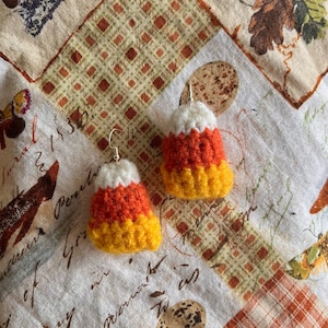 Crochet Candy Corn Earrings Pattern, Crochet Candy, Fall Crochet Patterns, Autumn Crochet