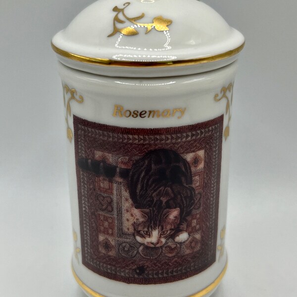 Lenox Cats of Distinction Rosemary spice jar, LAI 1995, porcelain w/22K gold detailing