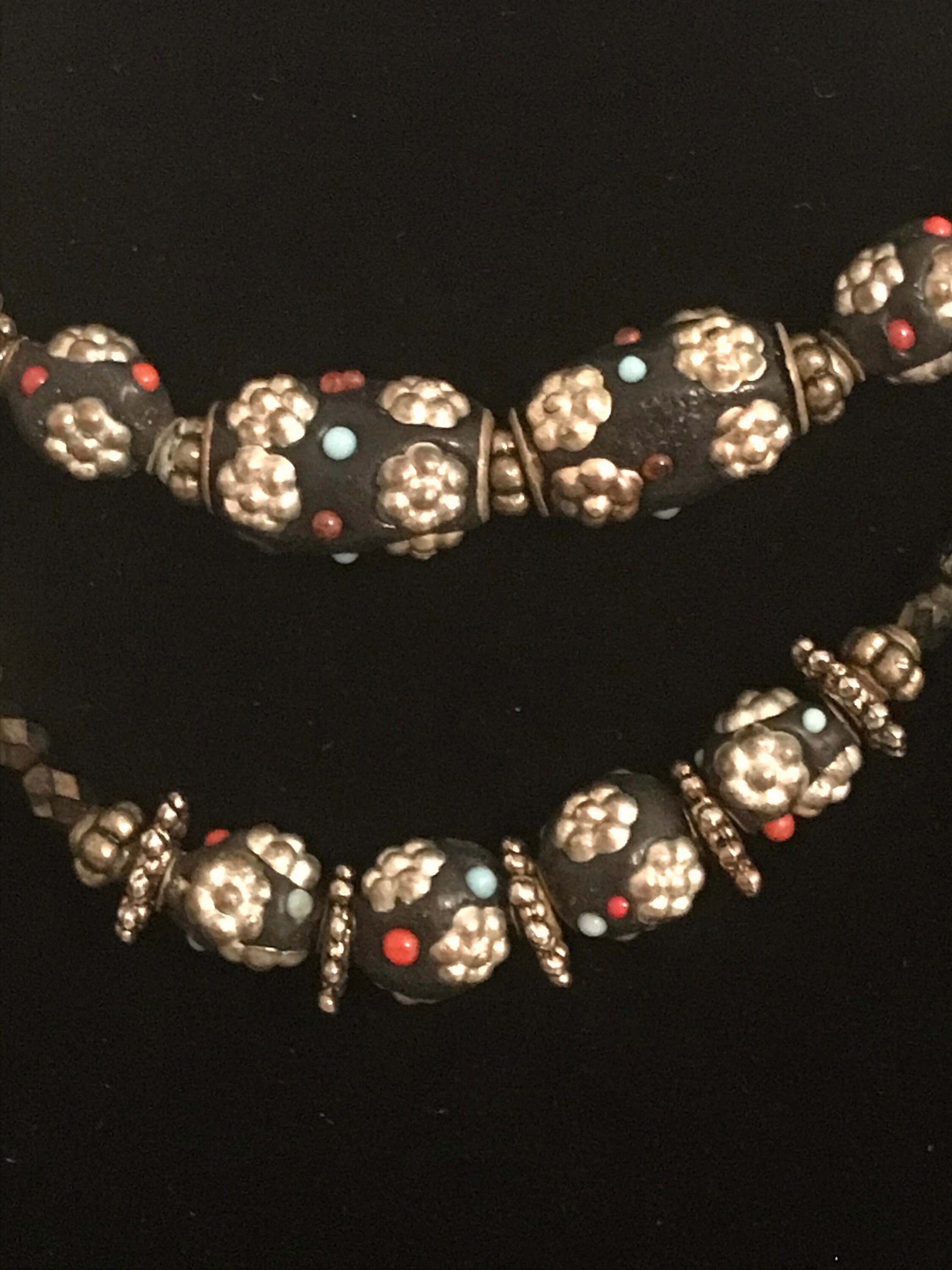 Black bead doublestrand choker necklace beads w/silver Etsy