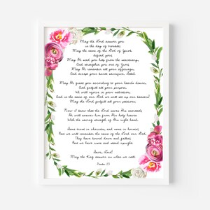 Psalm 20 digital printable wall art for your home. This faith scripture will help remind you daily to trust God in times of trouble.