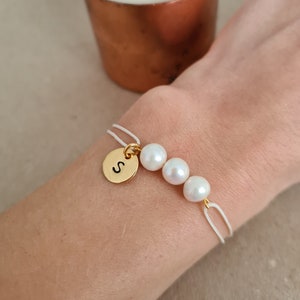 Freshwater Pearl Bracelet with Gold Plated First Letter, Dainty Personalized Bracelet, Letter Jewelry, Christmas Gift, Gift for Her