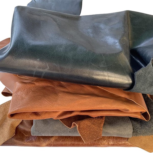 Real Cowhide Genuine Leather Scraps Assorted Colors for Crafting from High-end Boutique Furniture Maker (No Snakeskin)