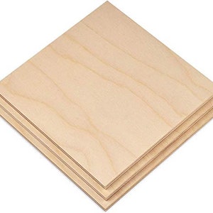 May include: Three sheets of unfinished, natural wood plywood. The plywood is light brown and has a smooth surface.