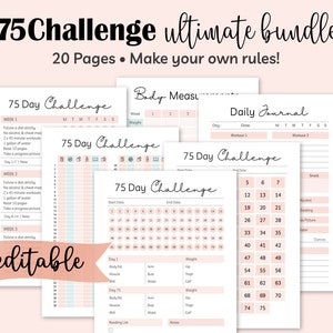 Editable 75 Day Tough Challenge, Hard Rules PDF Printable Progress Tracker, Printable Journal, Go Hard for 75 Days Template Digital Download