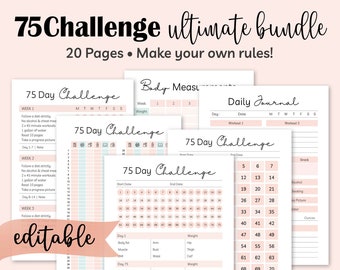 Editable 75 Day Tough Challenge, Hard Rules PDF Printable Progress Tracker, Printable Journal, Go Hard for 75 Days Template Digital Download