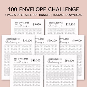 100 Envelope Challenge Bundle l Money Saving Challenge Tracker, Save up to 50000 Dollar Printable PDF, Minimalist Tracker - Instant Download