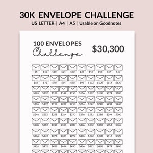 30K Saving Challenge l 100 Envelope Challenge for 30000 Savings, Printable 100 Day Money Saving Challenge Tracker Chart - Digital Download
