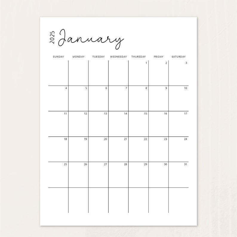 2025 Calendars PORTRAIT Blank Monthly Planner Fillable 8.5x11 Monday