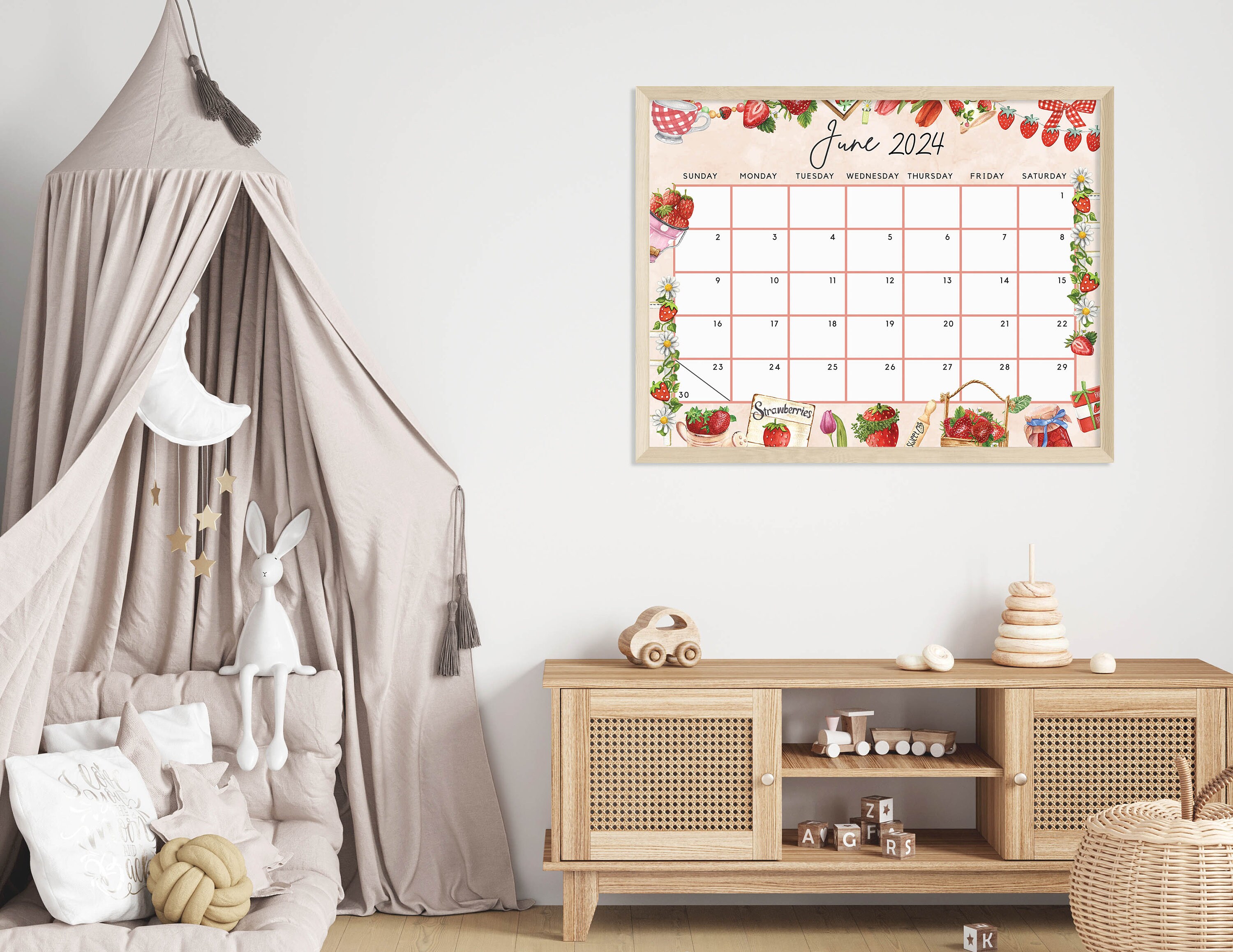 cute-june-2024-calendar-strawberry-gnome-sweet-spring-june-24-etsy