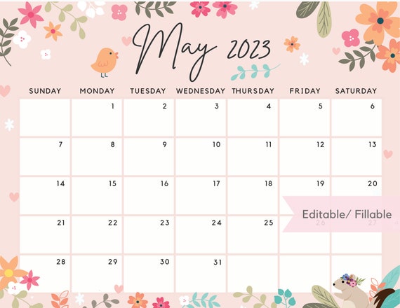 Fillable May 2023 Calendar Cute Printable May Planner Floral - Etsy