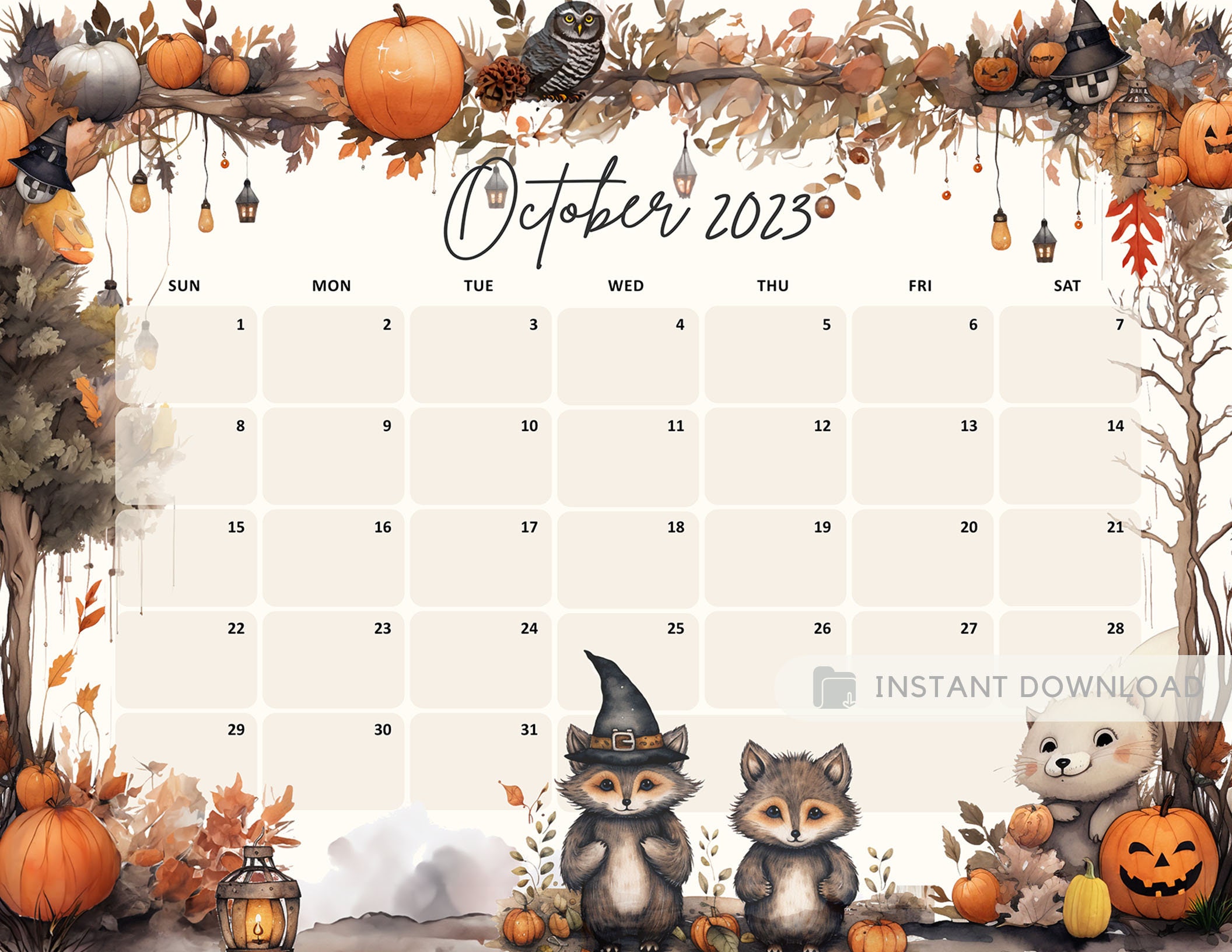 October 2023 Calendar Printable Planner Beautiful Vintage - Etsy UK