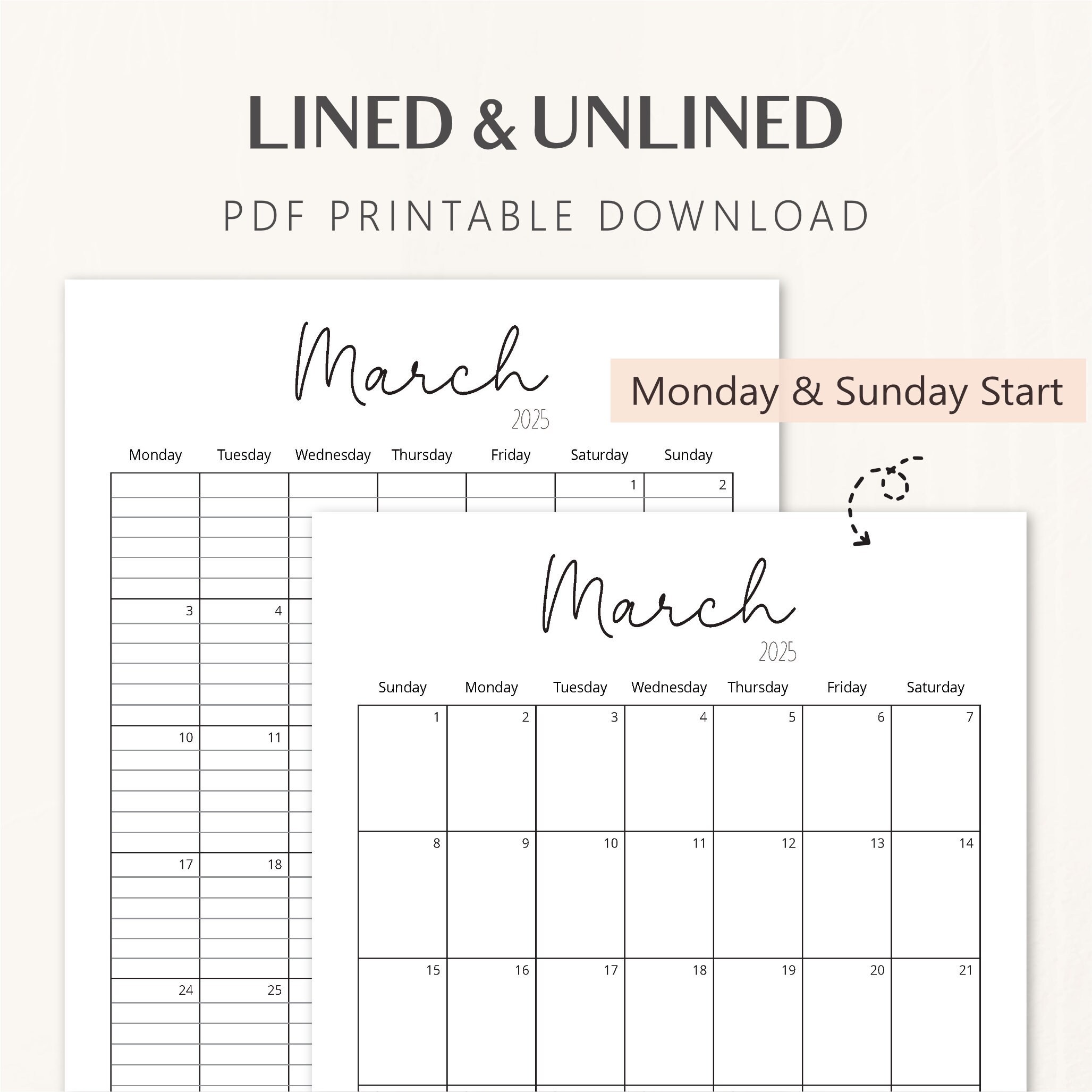 2025 Calendars PORTRAIT Lined & Blank Monthly Planner Fillable 8.5x11 ...