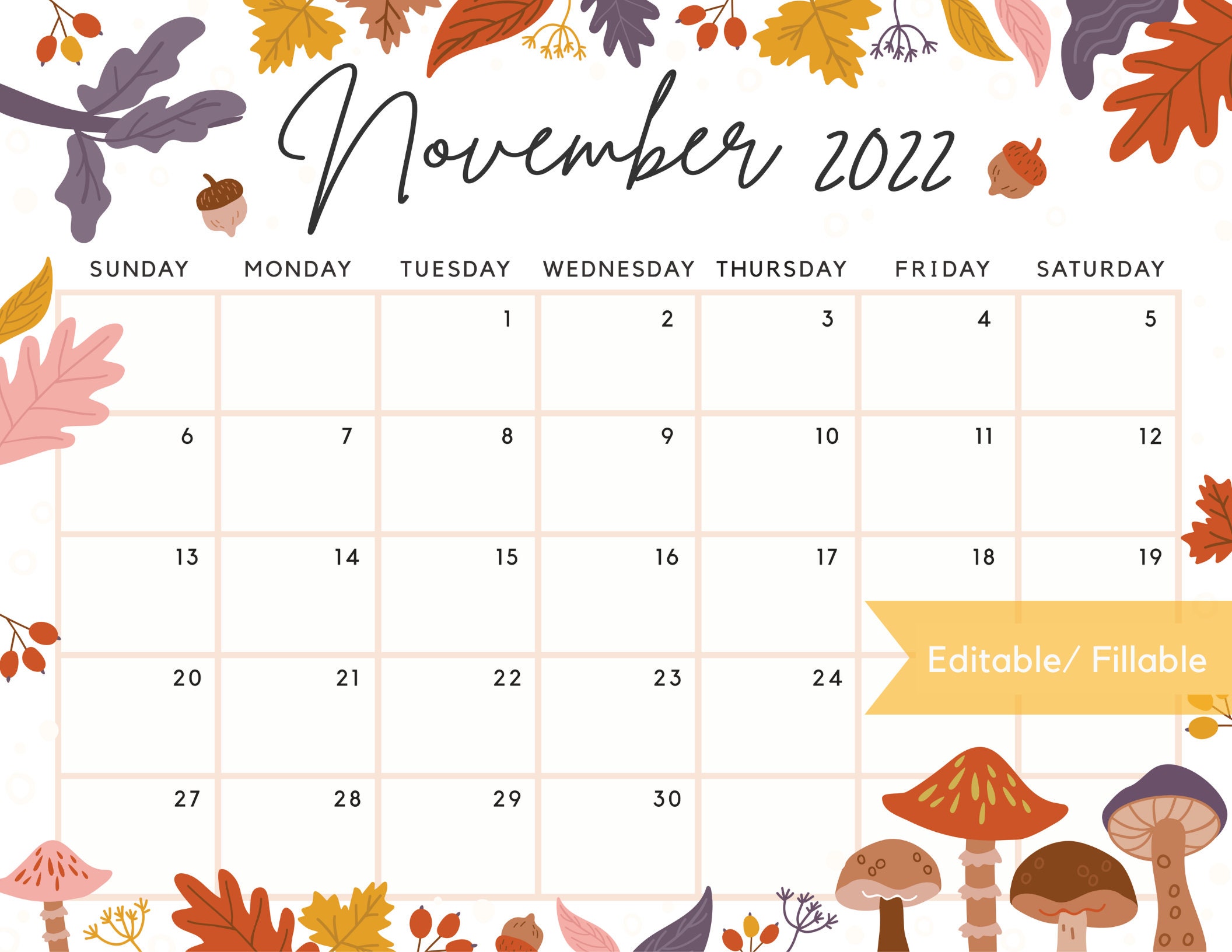 Editable November 2022 Calendar Customize And Print