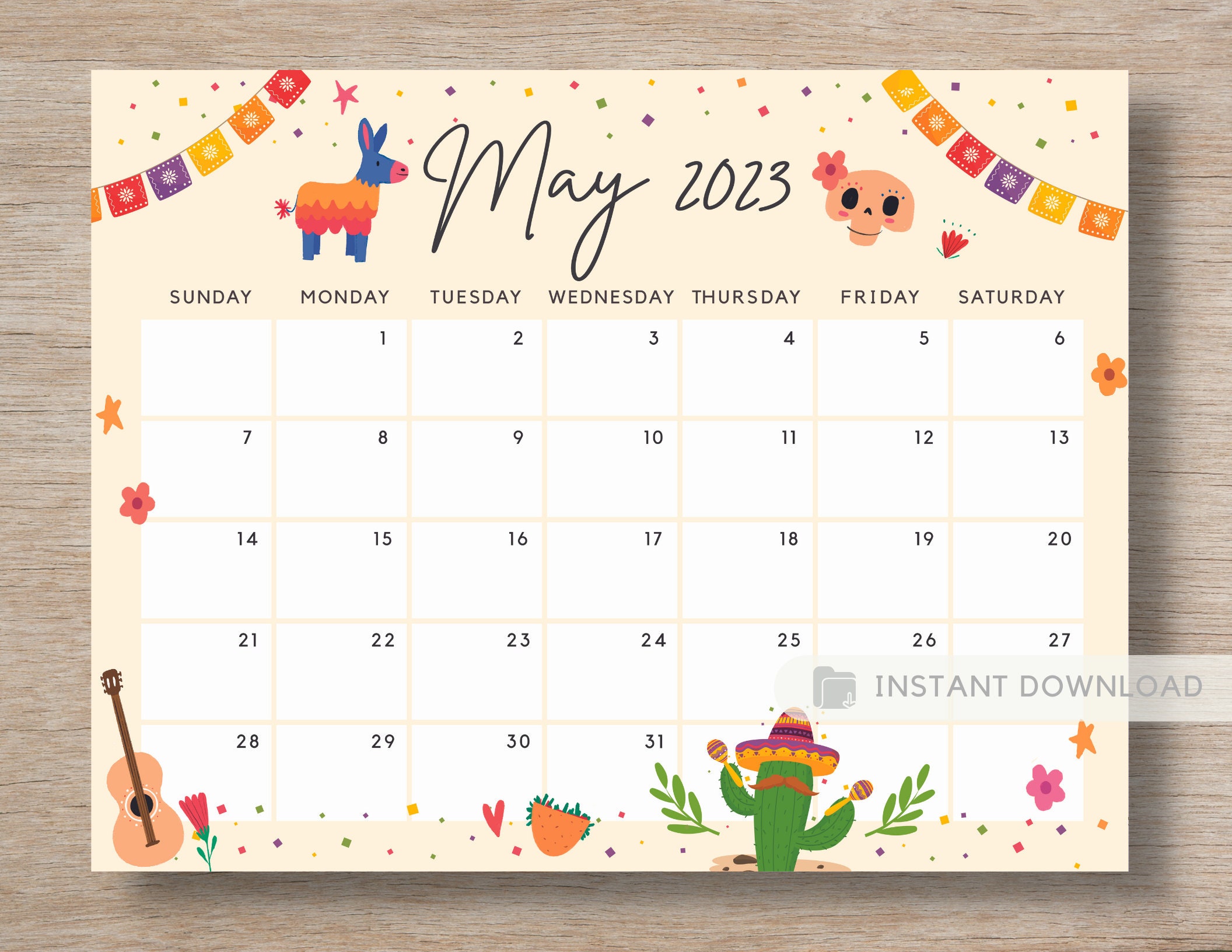 May 2023 Calendar Fun Mexican Cinco De Mayo Printable - Etsy