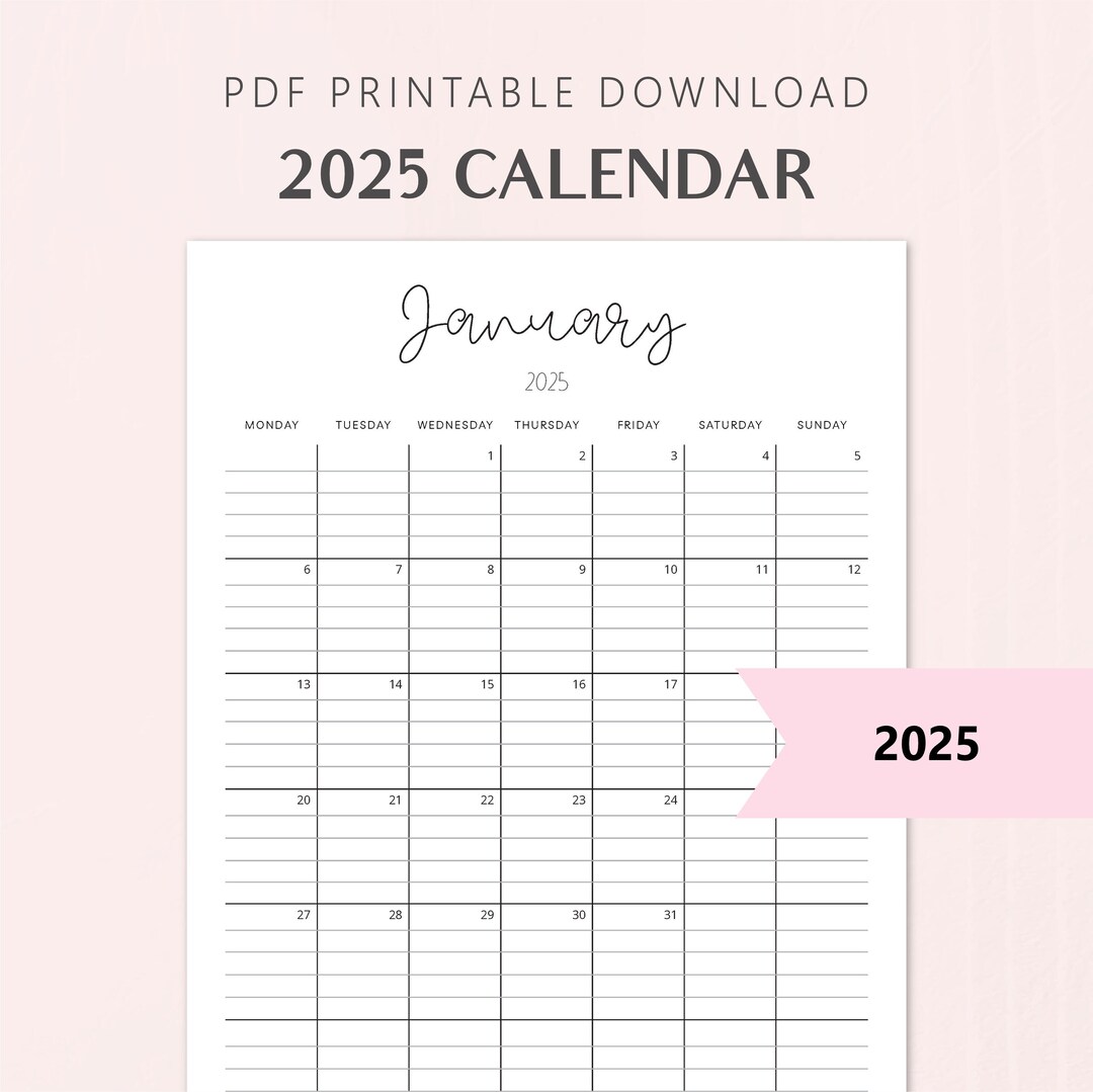 2025 Calendars PORTRAIT Lined Monthly Planner Fillable 8.5x11 Monday ...