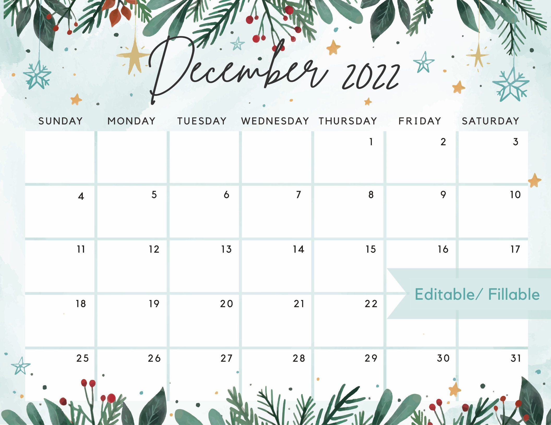 December 2022 Calendar Printable With Holidays Decorative Christmas December 2022 Calendar Beautiful Winter White Christmas With | Etsy  Australia