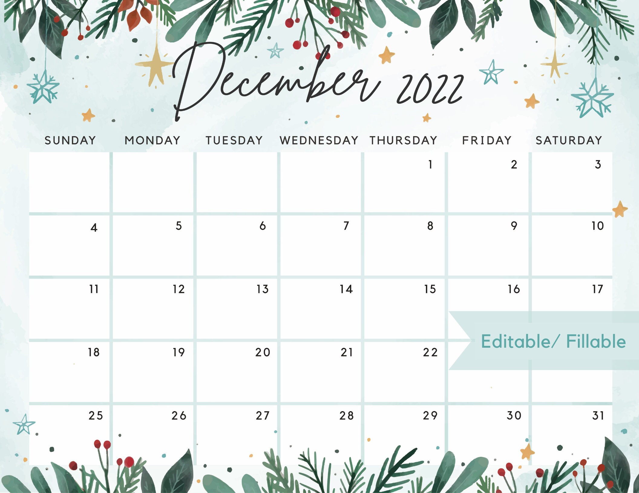 December 2022 Calendar Beautiful Winter White Christmas With Etsy Canada