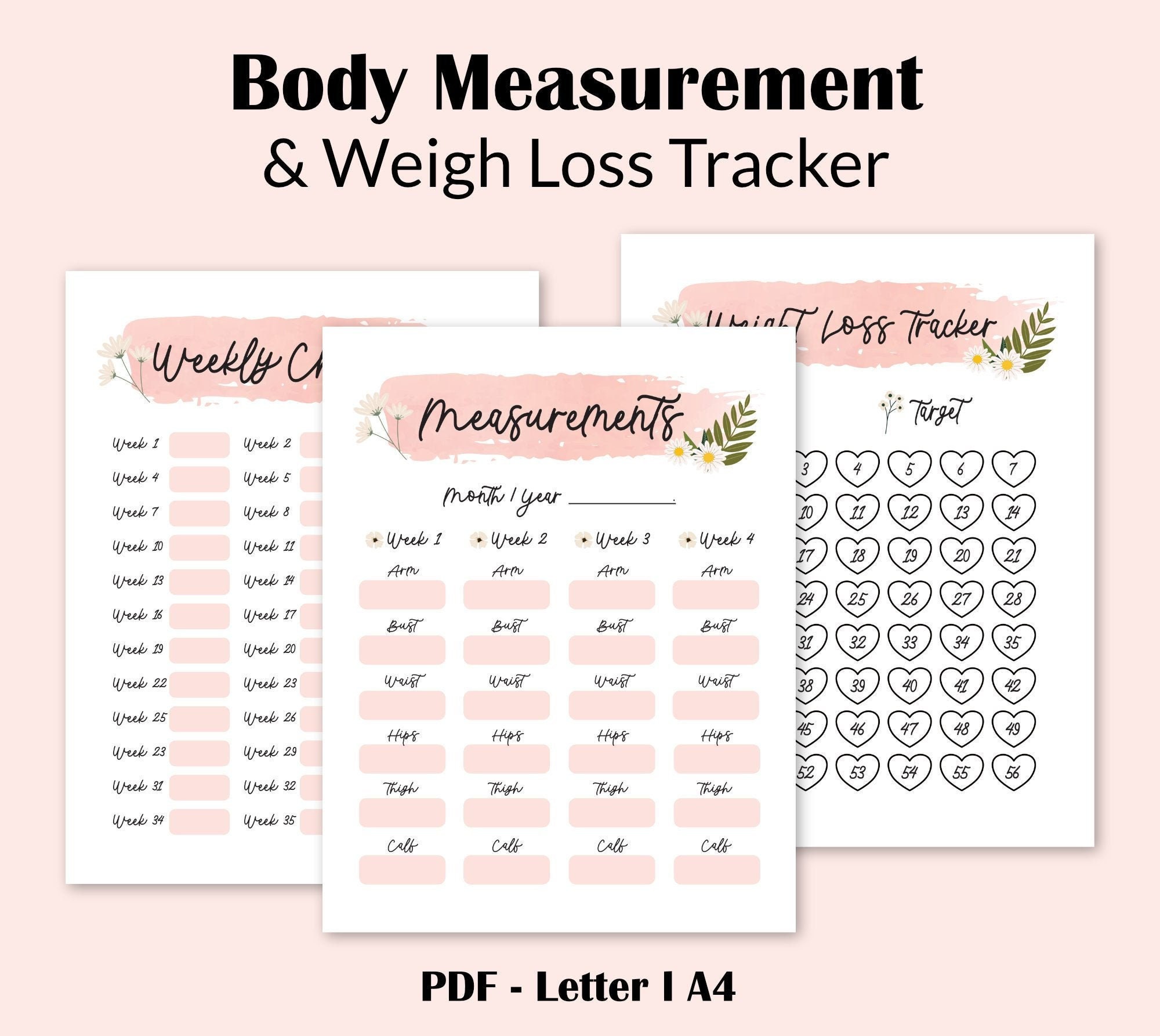 Body Measurement Tracker & 100 lbs Weight Loss Tracking Chart Etsy