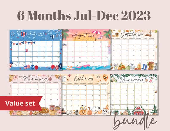 Calendar 2023 Bundle Pack July to December 6 Monthly - Etsy