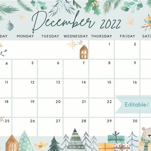 December 2022 Christmas Printable Calendar December 2022 Calendar Cute & Fun Winter White Christmas | Etsy