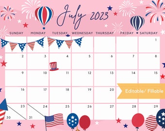 fillable july 2023 calendar independence day us patriotic etsy