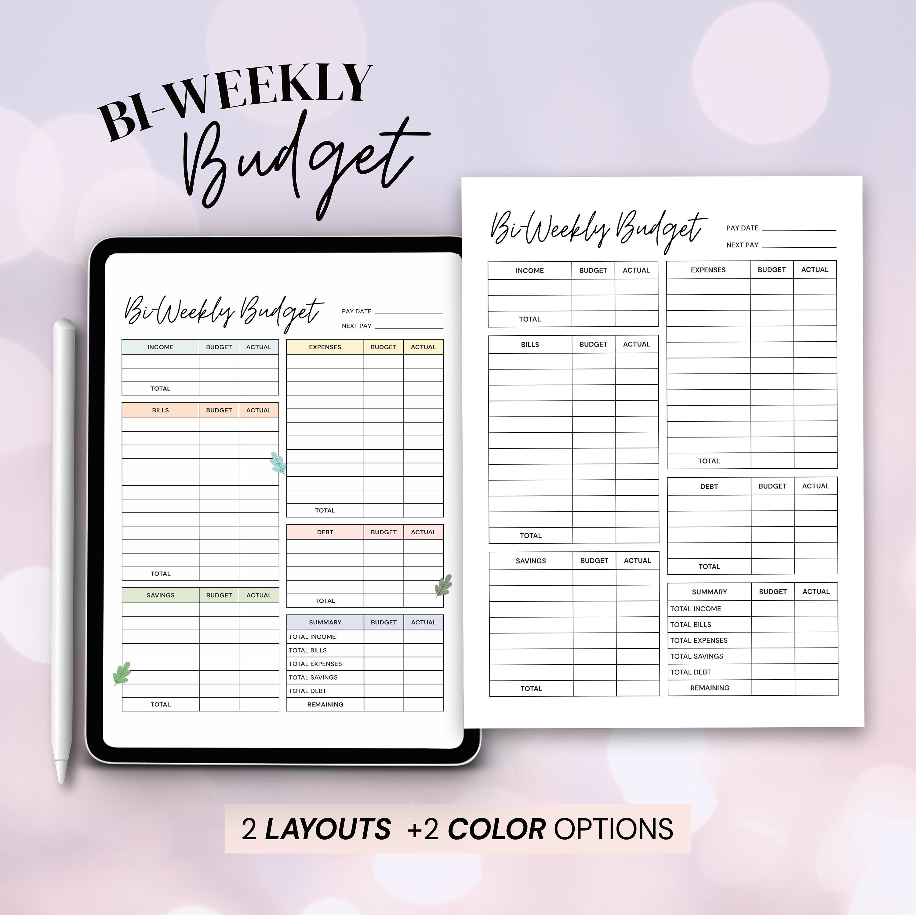 Printable Bi-weekly Budget Planner, Fillable Biweekly Paycheck Budget ...