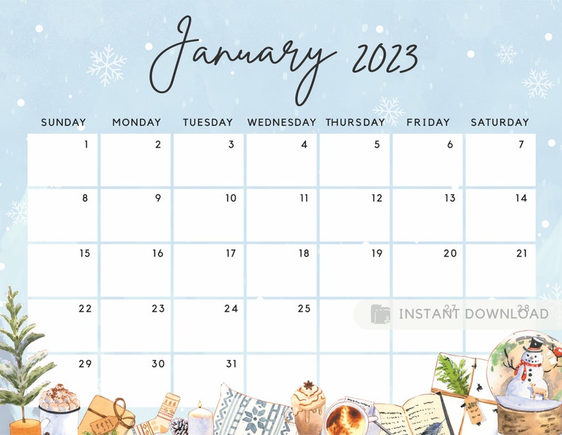 Editable January 2023 Calendar Happy Cozy Winter New Year Etsy Norway