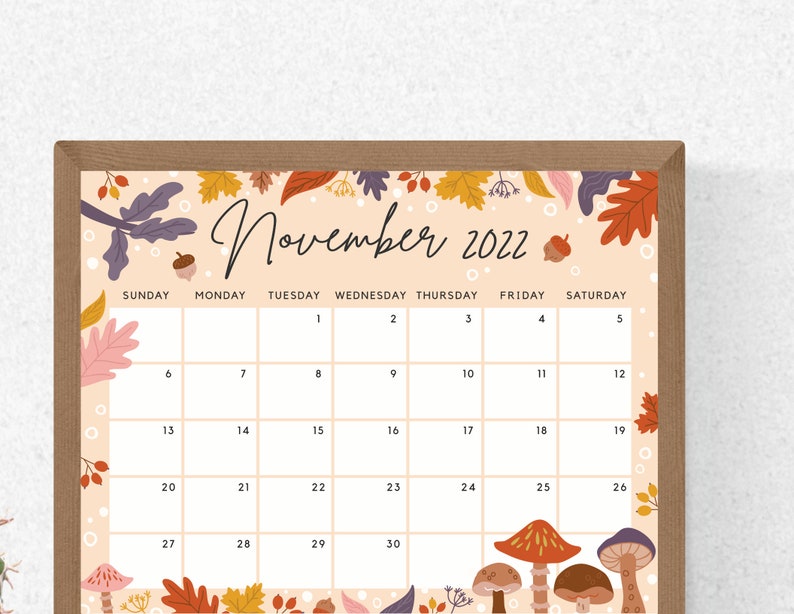 November 2022 Calendar Beautiful Fall Autumn Flowers And Etsy New Zealand