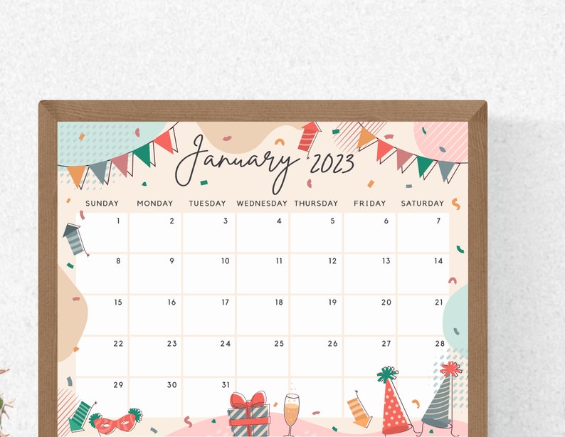 January 2023 Calendar Happy New Year Celebration Party Etsy