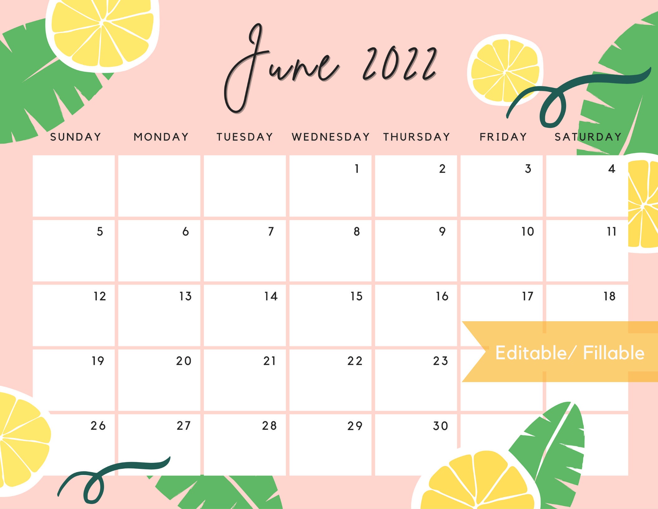june 2022 calendar cute summer printable calendar editable etsy israel