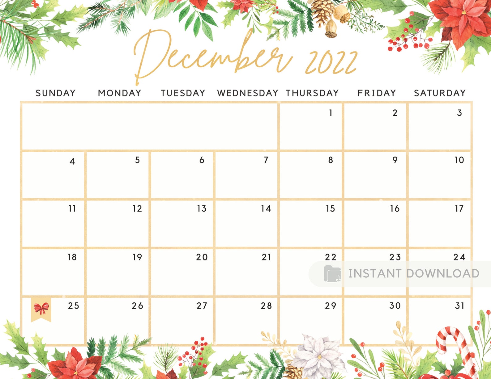 Fillable december 2022 calendar beautiful christmas planner etsy uk