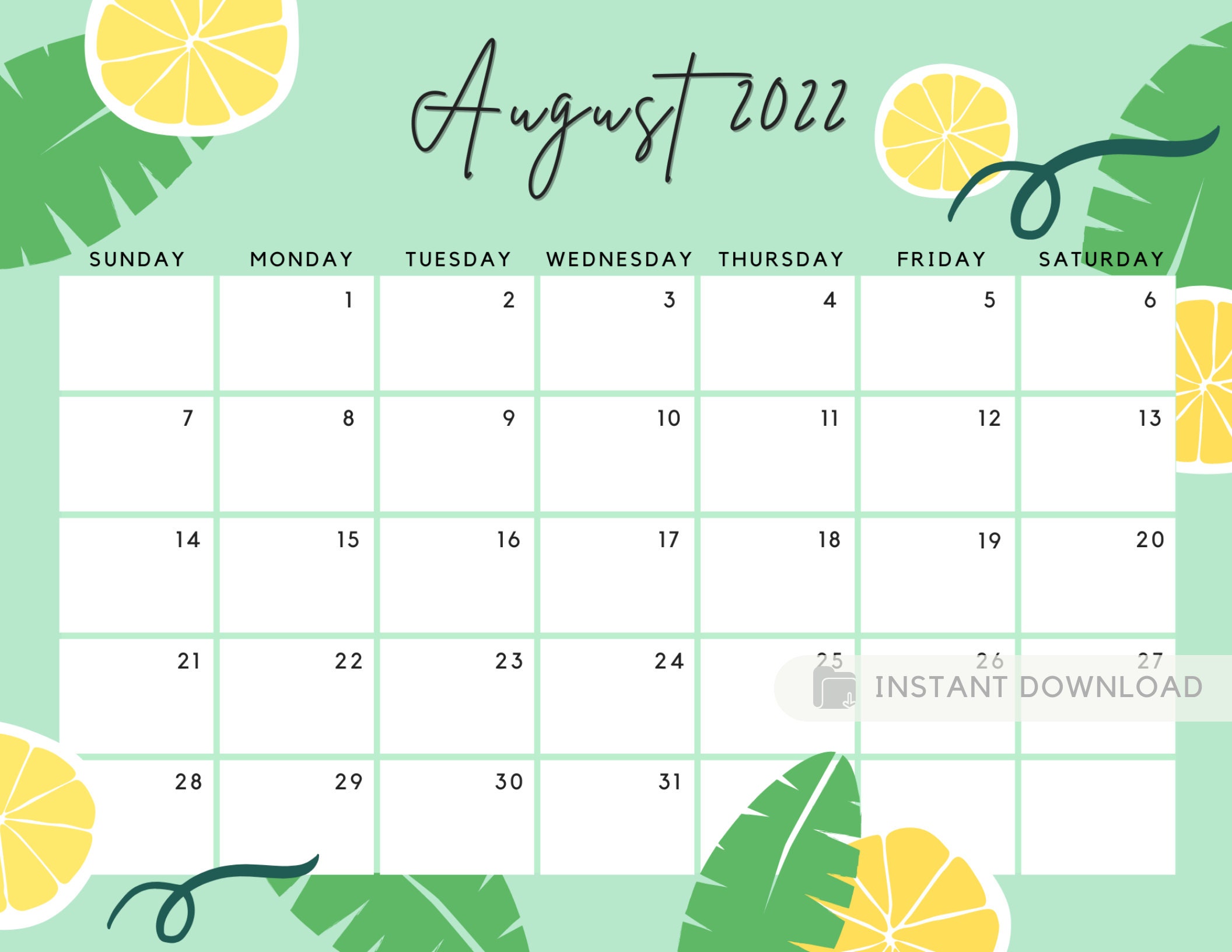 August 2022 Calendar Fresh Summer Printable Fillable Calendar | Etsy