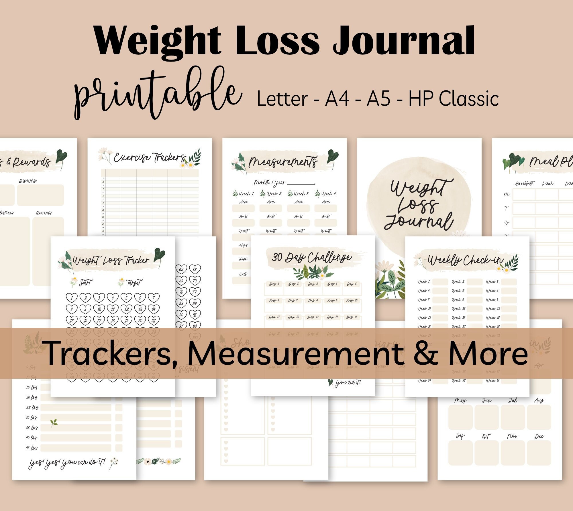 14 Pages Weight Loss Journal 100 Lbs/kg Loss Tracker Chart Etsy