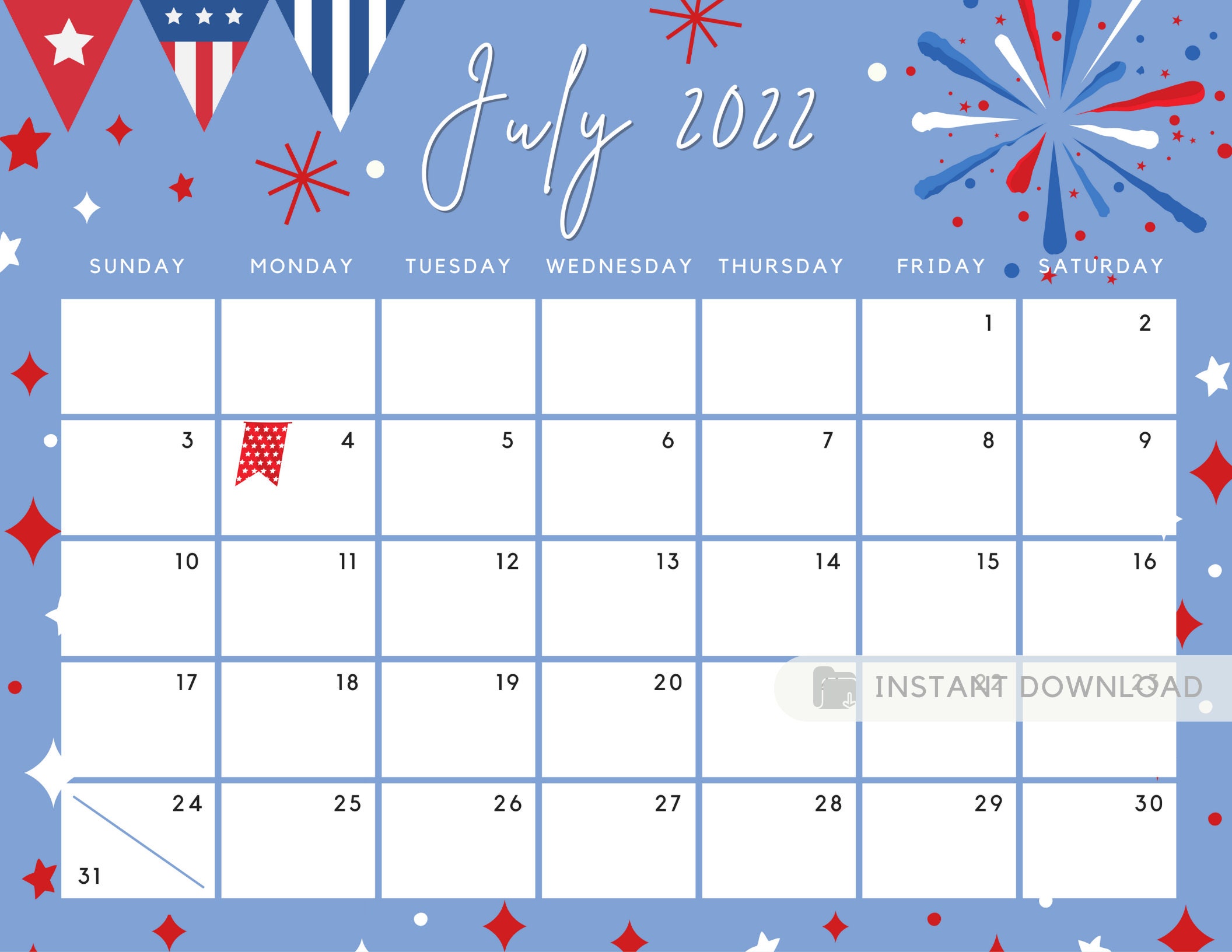 editable july 2022 calendar independence day patriotic 4th etsy