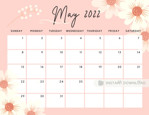 may 2022 calendar printable calendar editable fillable etsy