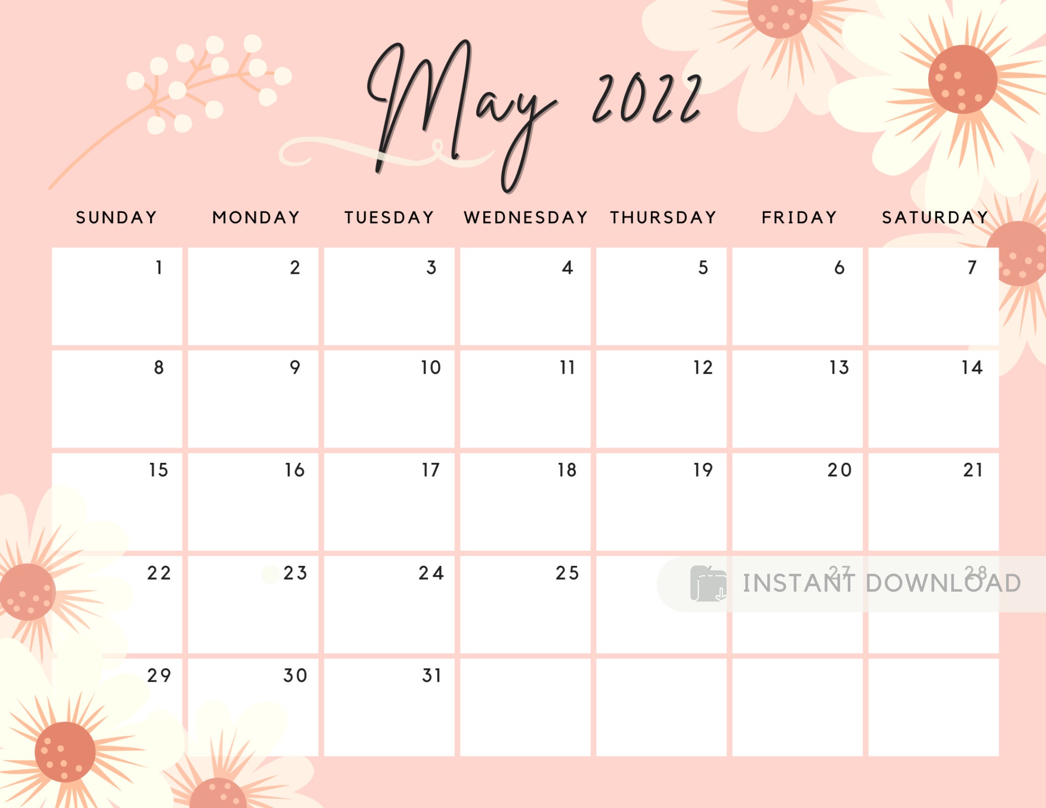 may 2022 calendar printable calendar editable fillable etsy australia