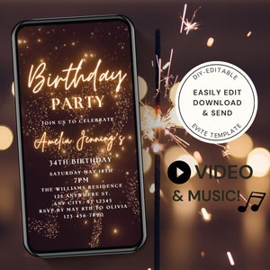 Firework Video Invite for any Party Events, Memorable Celebration Retirement, Birthday, Anniversary, Editable Invitation Digital Template